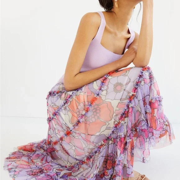 Anthropologie Maeve tiered tulle maxi skirt - size M medium - Picture 4 of 5